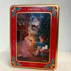 Vintage 1992 Oreo Christmas Tin with Santa Design